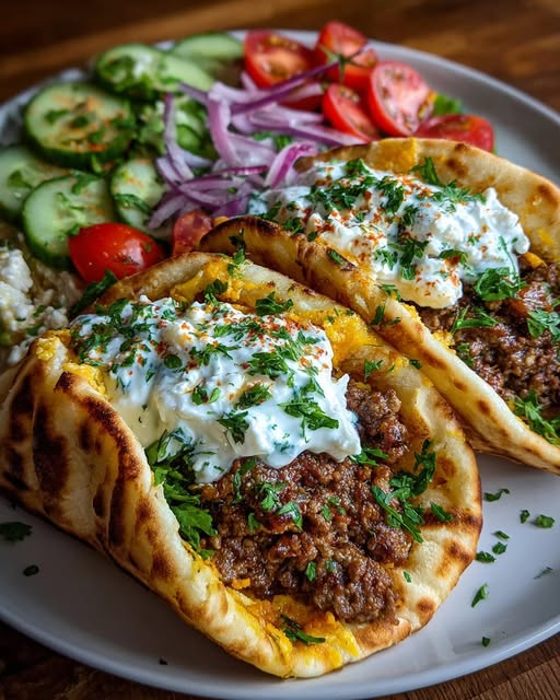 Greek Beef Gyro Wraps with Roasted Garlic Feta Sauce Recipe - Recipe Image