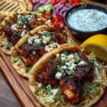Greek Chicken Gyros with Charred Onion Feta Sauce Recipe