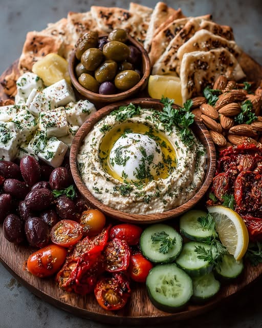 Mediterranean Mezze Platter with Hummus, Olives & Burrata Recipe