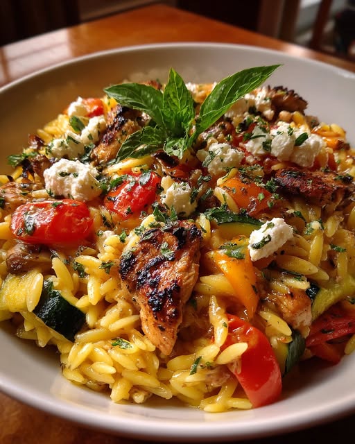 Balsamic Chicken Orzo with Roasted Veggies & Creamy Feta Recipe - Recipe Image