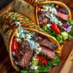 Greek Beef Wraps with Roasted Garlic Feta Sauce Recipe