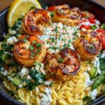 Lemon Dijon Shrimp Orzo Bowl with Lemon Feta Yogurt Sauce Recipe