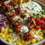 Greek Chicken Souvlaki Bowls with Spicy Lemon Feta Sauce Recipe