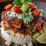 Honey Lime Chicken Rice Stack with Minted Feta Yogurt Recipe