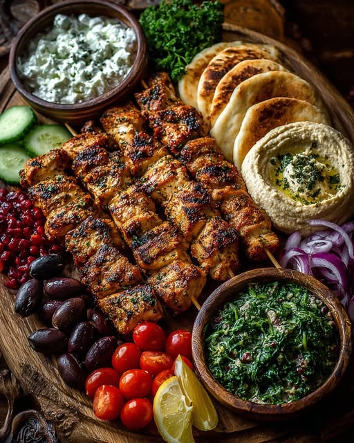 Mediterranean Chicken Skewers with Mezze Tray Recipe