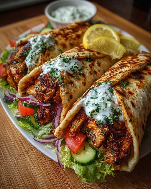 Greek Chicken Wraps with Garlic Yogurt Sauce Recipe - Recipe Image