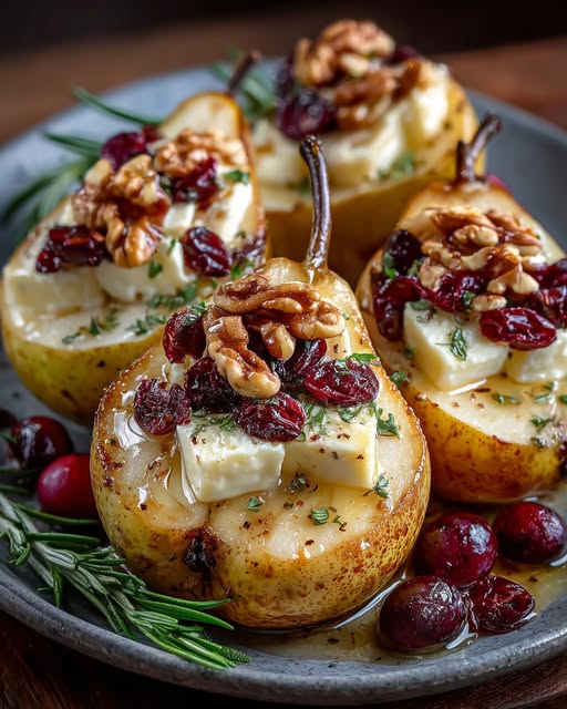 Baked Pears with Brie, Walnuts, and Cranberries Recipe - Recipe Image