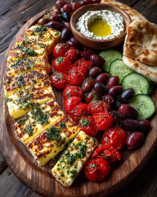 Greek Halloumi Mezze Platter with Herb Dressing Recipe