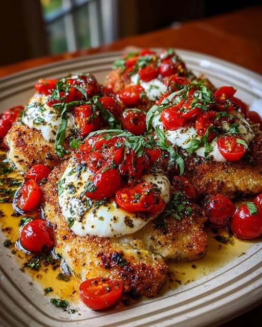 Cutlets with Tomato and Burrata Topping Recipe - Recipe Image