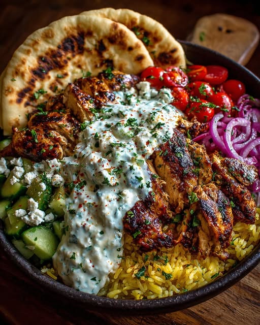 Mediterranean Chicken Pita Bowl with Creamy Feta Sauce Recipe