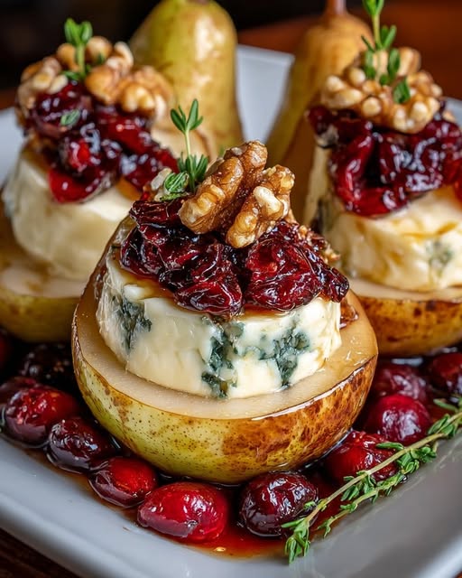 Baked Pears with Brie, Walnuts, and Cranberries Recipe