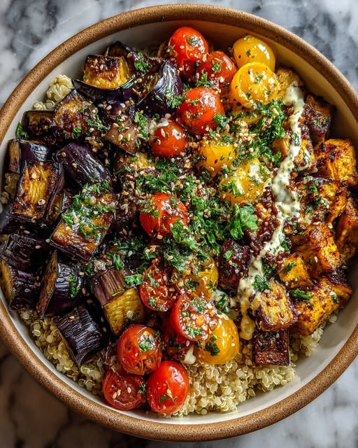 Roasted Eggplant & Tahini Grain Bowl Recipe