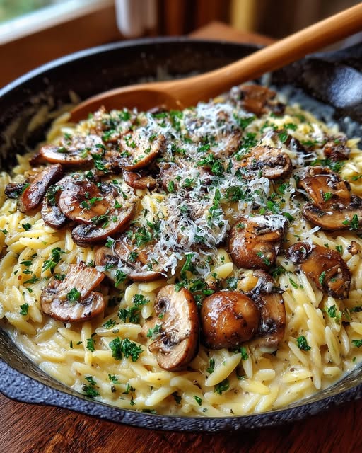 Creamy Garlic Mushroom Orzo Recipe - Recipe Image