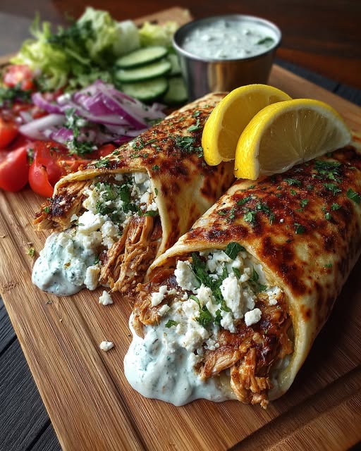 Greek Turkey Wraps with Roasted Garlic Feta Sauce Recipe