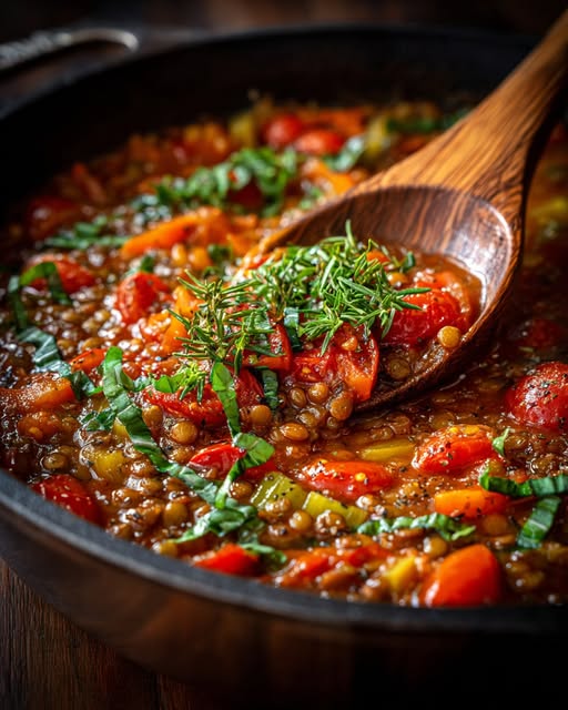 Creamy Tomato Basil Lentil Skillet Recipe - Recipe Image