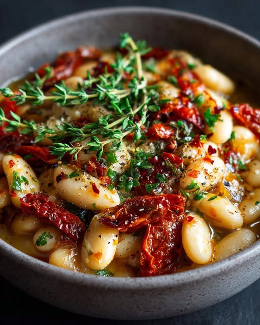 Creamy Sun-Dried Tomato White Beans Recipe - Recipe Image