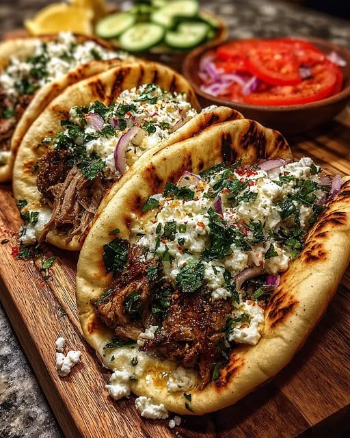 Greek Lamb Gyros with Charred Onion Feta Sauce Recipe - Recipe Image