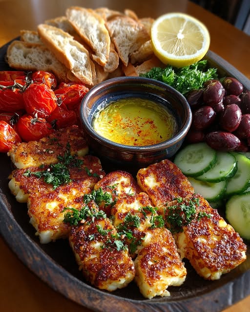 Greek Halloumi Mezze Platter with Lemon Drizzle Recipe - Recipe Image