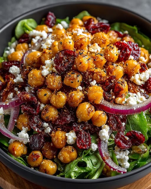 Feta and Cranberry Chickpeas with Garlic Lemon Vinaigrette Recipe - Recipe Image
