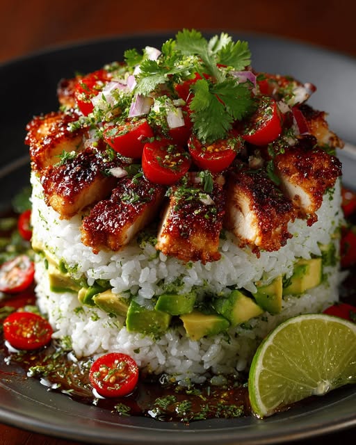 Honey Lime Chicken & Avocado Rice Stack Recipe