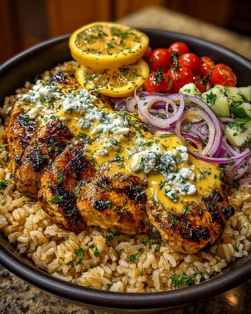 n Rice Bowl with Lemon Feta Yogurt Sauce Recipe - Recipe Image