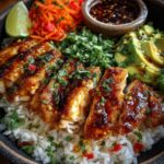 Spicy Honey Lime Chicken & Avocado Brown Rice Stack Recipe