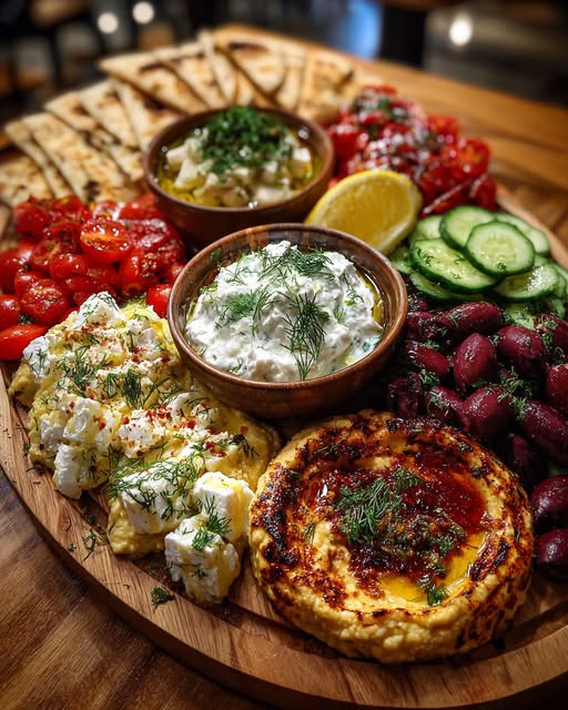 Mediterranean Grazing Board with Fresh Dips Recipe - Recipe Image