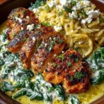 Lemon Dijon Chicken Orzo with Spinach & Feta Yogurt Sauce Recipe
