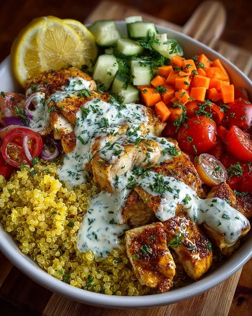 Quinoa Bowl with Lemon Feta Yogurt Sauce Recipe - Recipe Image