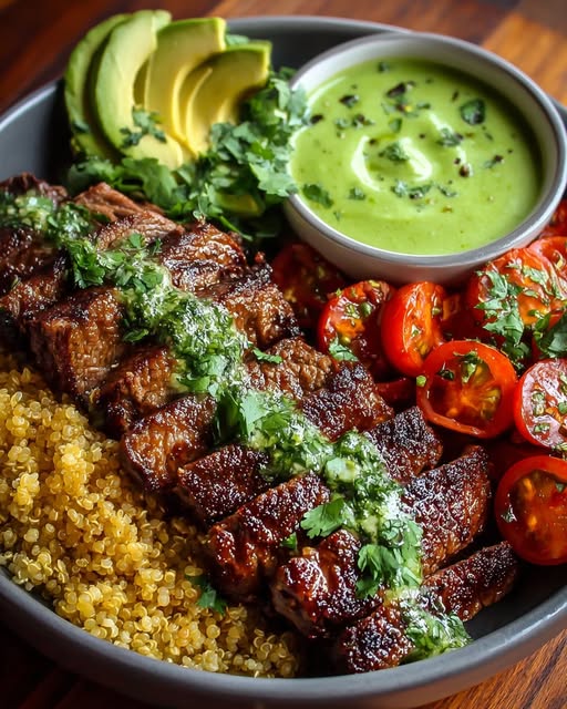 Peruvian Steak and Quinoa with Green Sauce Recipe