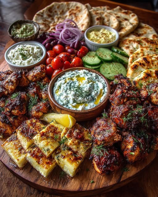 Greek Chicken Souvlaki Grazing Board with Honey Feta Dip Recipe - Recipe Image