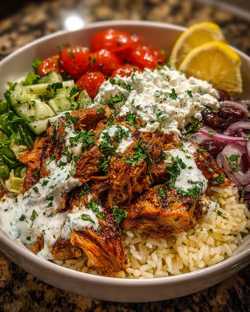 Greek Chicken Gyro Bowl with Garlic Feta Yogurt Sauce Recipe - Recipe Image