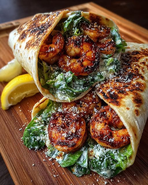 Zesty Grilled Shrimp Caesar Wrap Recipe - Recipe Image
