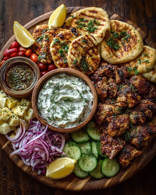 Greek Chicken Souvlaki Grazing Board with Whipped Feta Dip Recipe