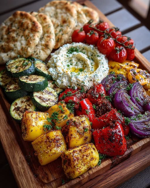 Creamy Feta & Roasted Veggie Mezze Board Recipe - Recipe Image
