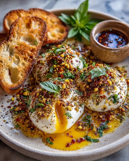 Burrata Bomb with Spicy Honey & Pistachio Crumble Recipe
