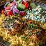 Lemon Dijon Chicken Orzo Bowl with Garlic Feta Yogurt Sauce Recipe