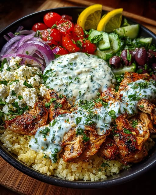 Gyro Bowl with Creamy Garlic Feta Sauce Recipe - Recipe Image