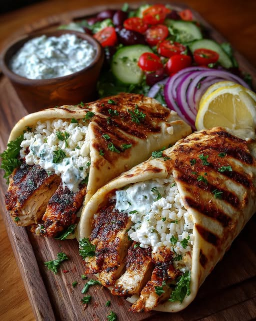 Greek Chicken Gyro Wrap Bowl with Creamy Garlic Feta Recipe - Recipe Image
