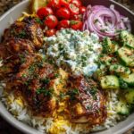 Mediterranean Chicken Gyro Rice Bowl with Lemon Garlic Feta Recipe