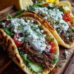 Greek Lemon Beef Pita Wraps with Creamy Dill Feta Sauce Recipe