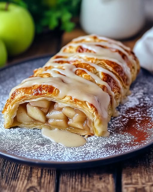 Quick Apple Strudel with Puff Pastry and Vanilla Sauce Recipe
