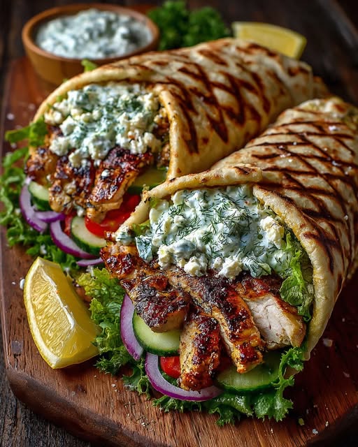 n Pita Wraps with Creamy Dill Feta Sauce Recipe - Recipe Image