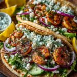 Greek Lemon Shrimp Pita Wraps with Creamy Dill Feta Sauce Recipe