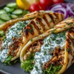Greek Lemon Turkey Pita Wraps with Creamy Dill Feta Sauce Recipe