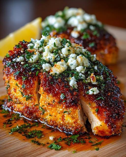 Spicy Crispy Hot Honey Lemon Feta Chicken with Herb Crust Recipe