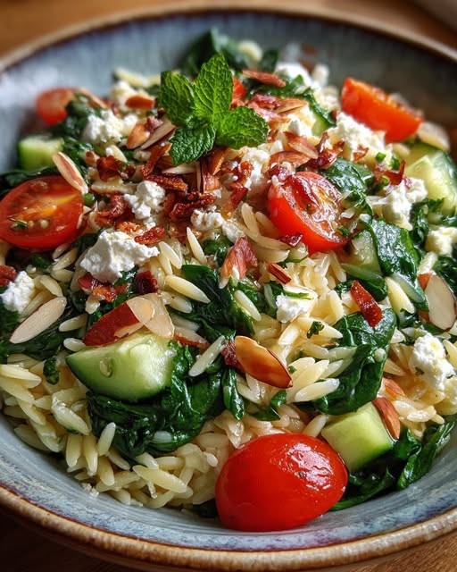 Spinach and Orzo Salad with Feta and Almonds Recipe - Recipe Image