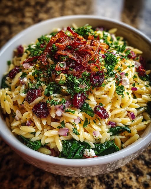 Spinach and Orzo Salad with Cranberries and Pistachios Recipe - Recipe Image