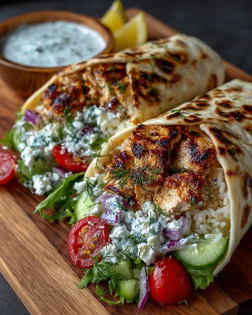 Greek Chicken Wrap Bowls with Garlic Yogurt Sauce Recipe - Recipe Image