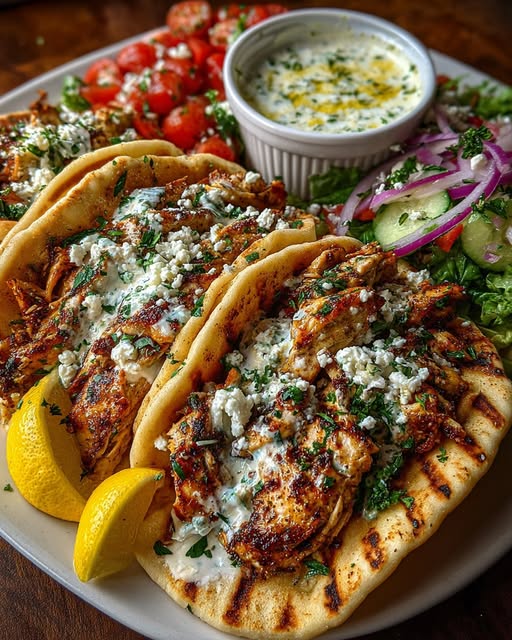 Greek Chicken Pita Wraps with Garlic Yogurt Sauce Recipe - Recipe Image